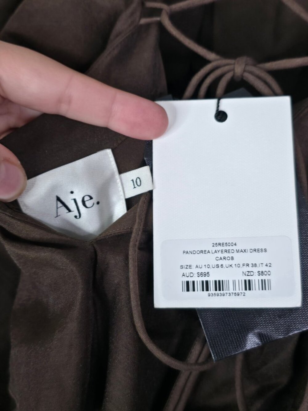 Aje Pandorea Dress Carob Brown Ruffle Rosette Layered Maxi NWT Size AU 10/US 6 - Picture 4 of 11